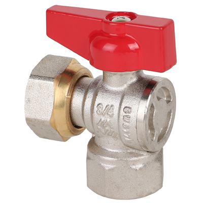 Кран шаровой латунный с американкой угловой 3/4", ручка-флажок, никель MVI Premium BV.732.05 — фото