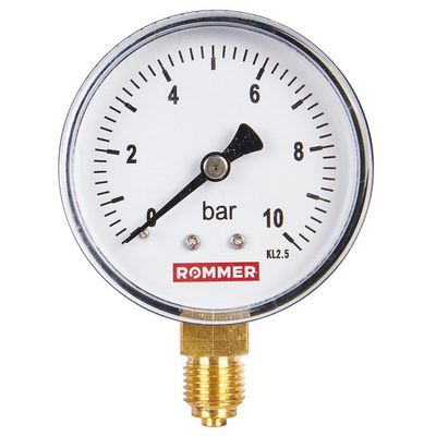 Манометр радиальный 0-10 бар 1/4" Ø63 мм Rommer RIM-0010-631008 — фото