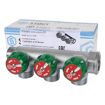 Коллектор Stout 3/4"х3/4" ЕК с регулирующими вентилями, Хром — фото