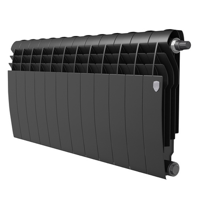 Радиатор отопления Royal Thermo BiLiner 350 Noir Sable VR80 (Чёрный) 12 секций биметаллический нижнее правое подключение НС-1506293 — фото