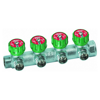 Коллектор FAR 3/4"-М24х19 (метрическая резьба) с регулирующими вентилями, Хром