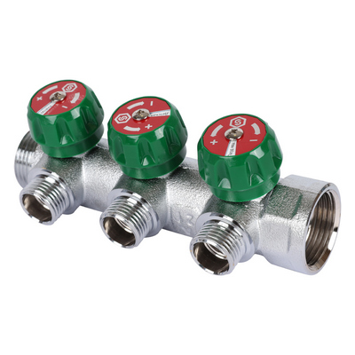 Коллектор Stout 3/4"х1/2" с регулирующими вентилями и плоским уплотнением, Хром — фото
