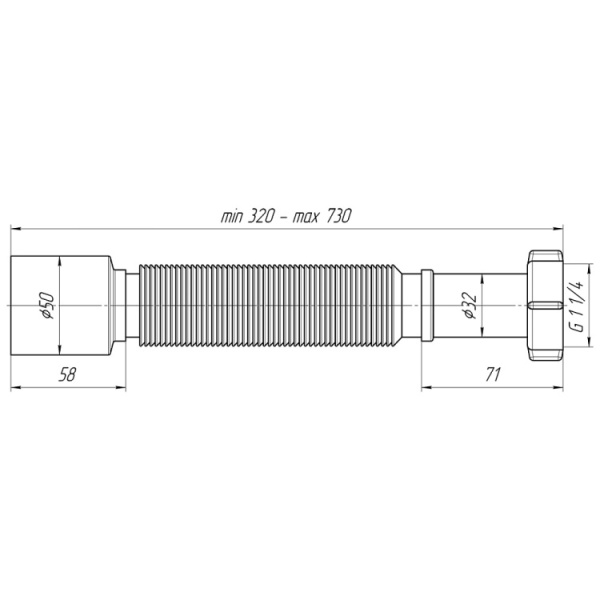 Гофра для сифона 11/4"х50 L=320-730 мм АНИ пласт K205 — фото