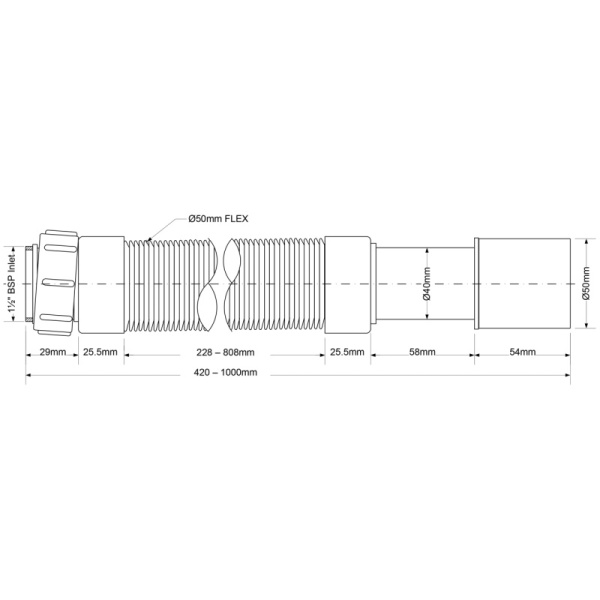 Гофра для сифона 11/2"х40/50 L=460-1000 мм McAlpine MRMF2 — фото