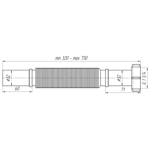 Гофра для сифона 11/4"х32 L=320-730 мм АНИ пласт К203 — фото