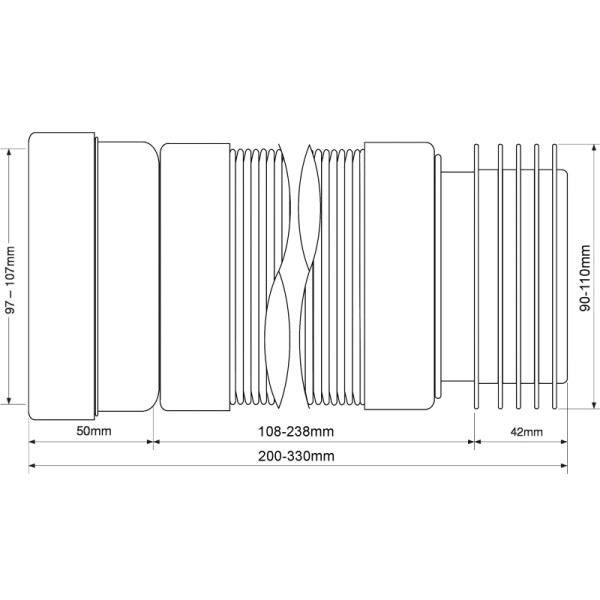 Гофра для унитаза Ø110 L=200-330 мм с гофрированным окончанием McAlpine MRWC-F20R — фото