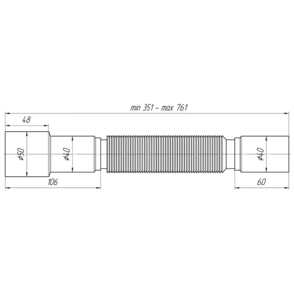 Гофра для сифона 40х40/50 L=351-761 мм без гайки АНИ пласт К406 — фото