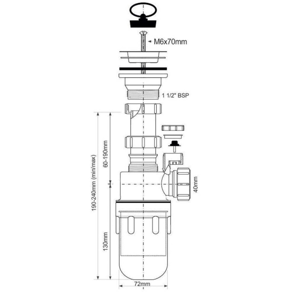 Сифон сухой Ø40 McAlpine колбовый с вакуумным клапаном MRSK13V — фото
