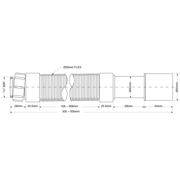 Гофра для сифона 11/4"х40/50 L=290-500 мм McAlpine MRMF105S — фото