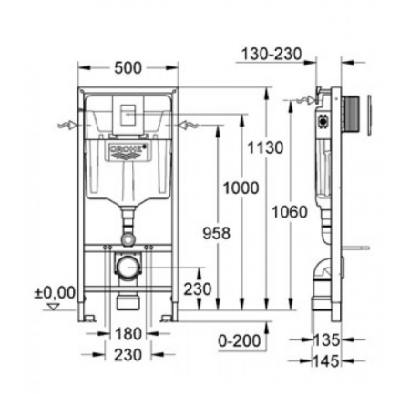 Инсталляция для унитаза Grohe Rapid SL 38772001 3 в 1 с квадратной кнопкой Skate Cosmopolitan Хром — фото